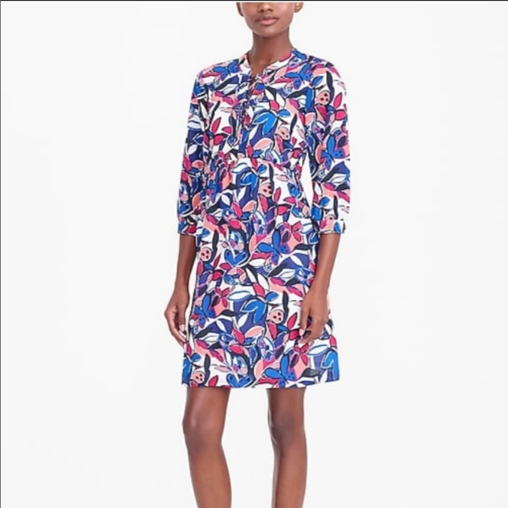J Crew print dress with lace up detail